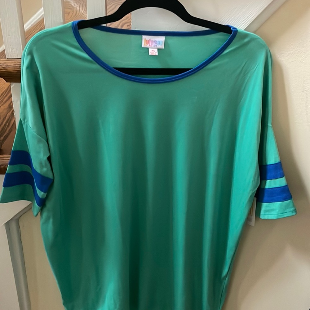 LuLaRoe Irma Top. XS. BNWT. Baseball stripes